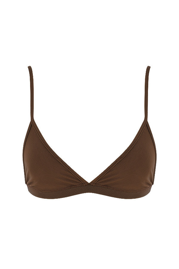 Vestito chemisier e bralette in chiffon color cioccolato