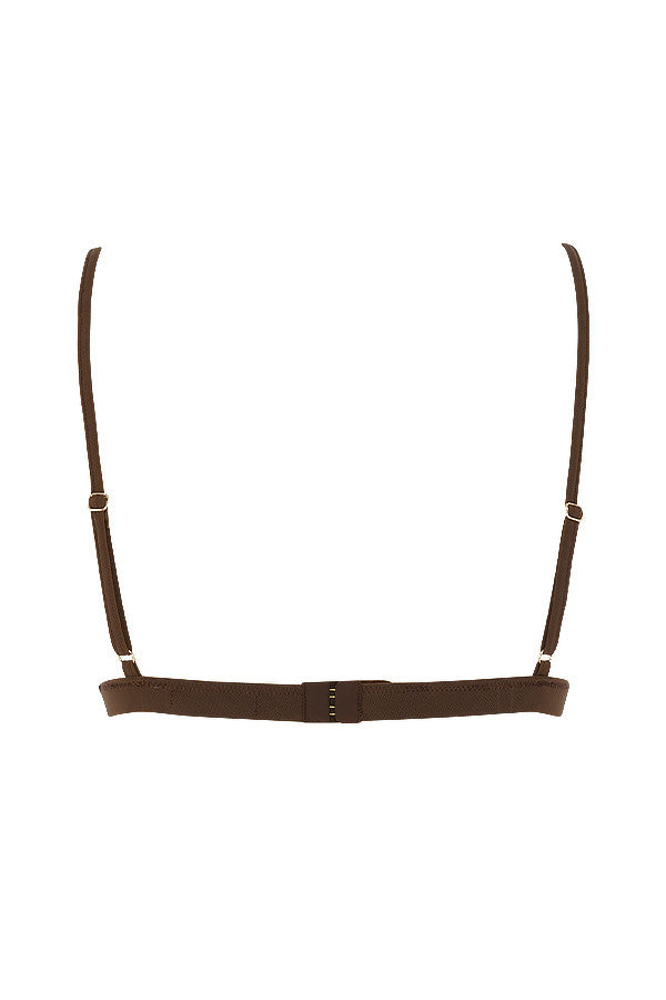 Vestito chemisier e bralette in chiffon color cioccolato