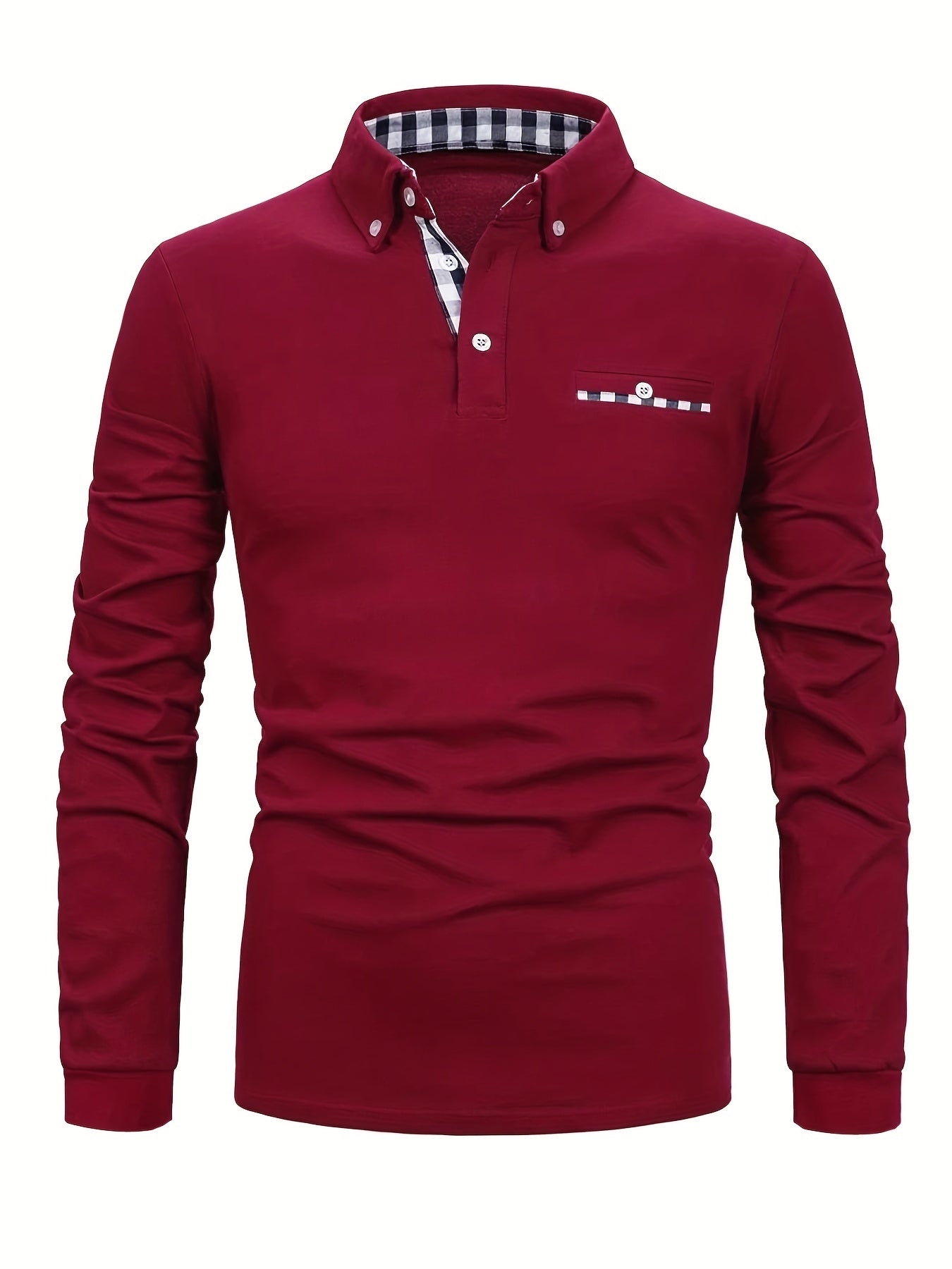 Camicia patchwork a quadri con revers e maniche lunghe realizzata in cotone casual leggermente elasticizzato