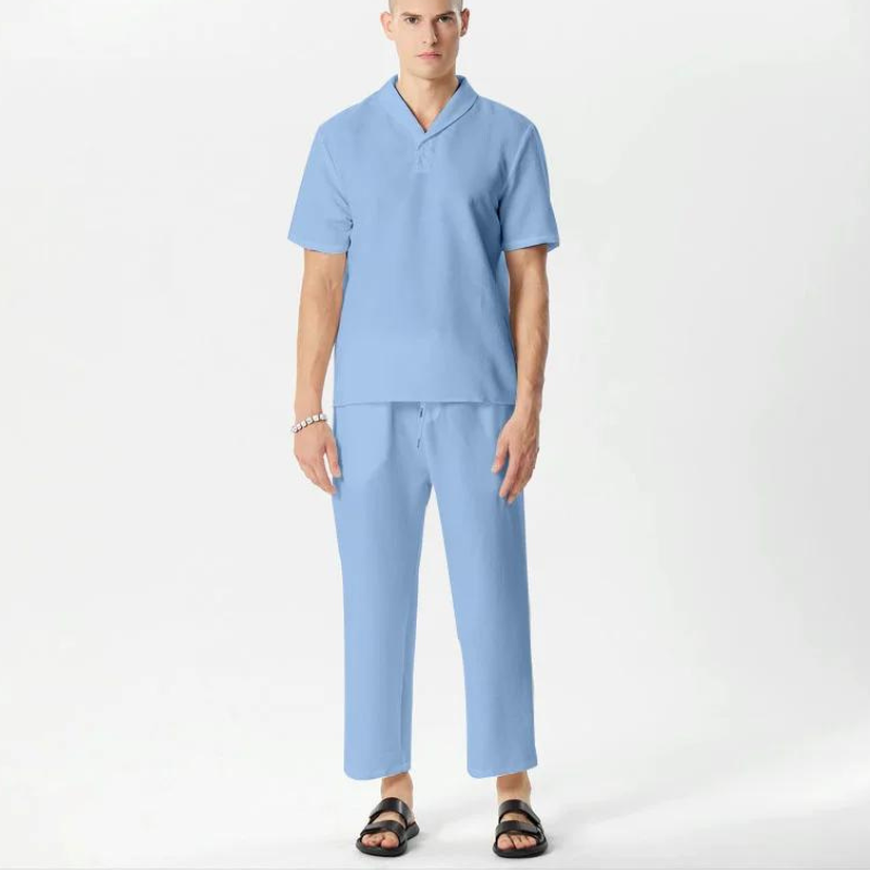 Camicia casual con maniche corte e pantaloni con coulisse