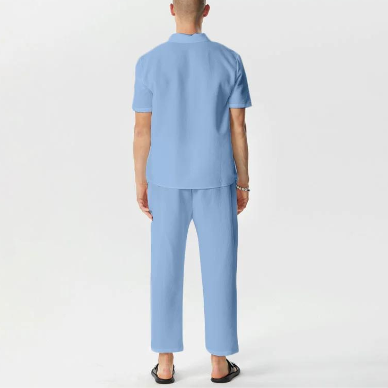 Camicia casual con maniche corte e pantaloni con coulisse