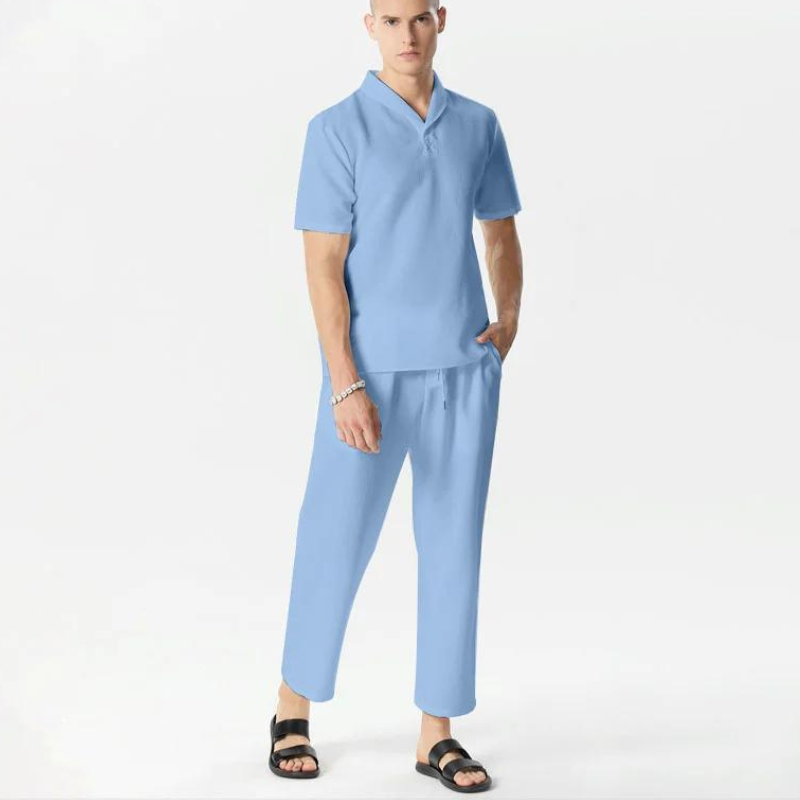 Camicia casual con maniche corte e pantaloni con coulisse