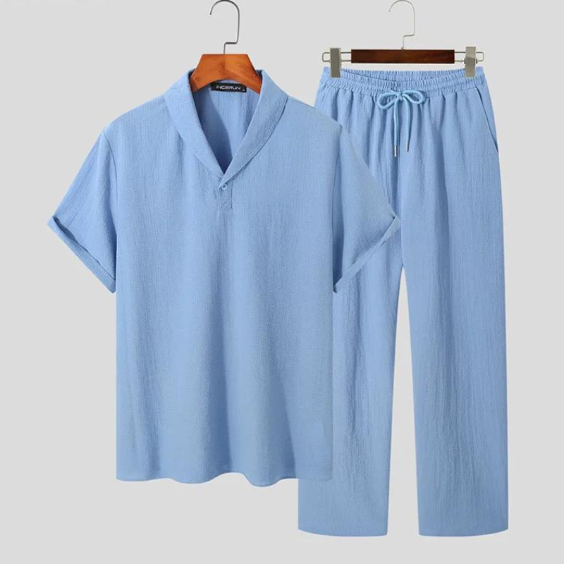 Camicia casual con maniche corte e pantaloni con coulisse