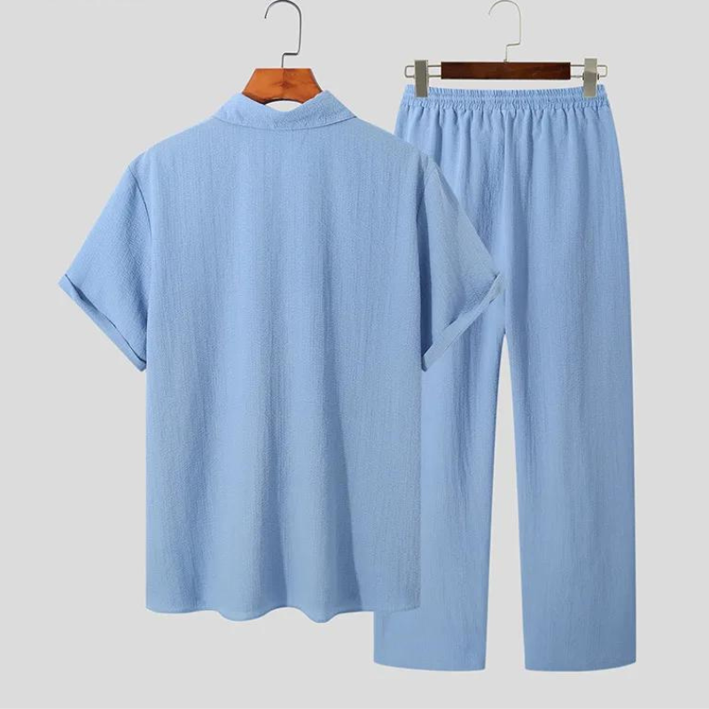 Camicia casual con maniche corte e pantaloni con coulisse