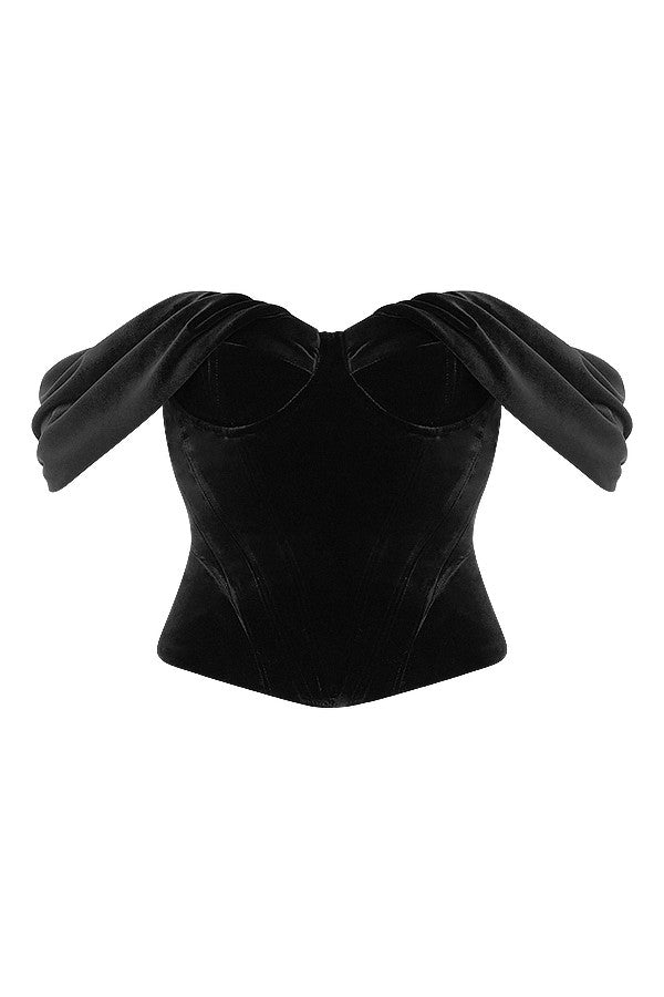 Corsetto drappeggiato in velluto nero
