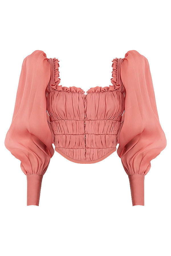 Corsetto in organza rossa con volant
