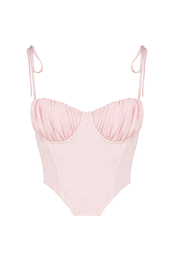 Corsetto corto rosa confetto con busto in chiffon plissettato