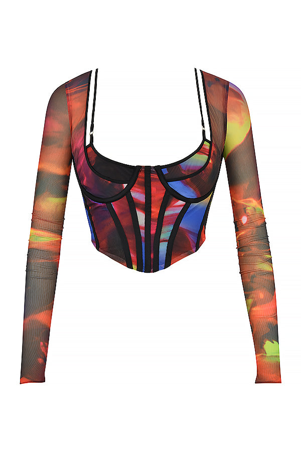 Corsetto con maniche lunghe e stampa