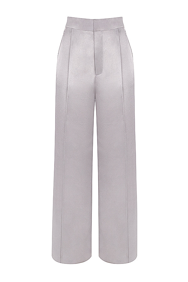 Body grigio con finiture floreali e pantaloni in raso