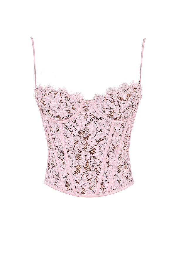 Corsetto con ferretto in pizzo rosa