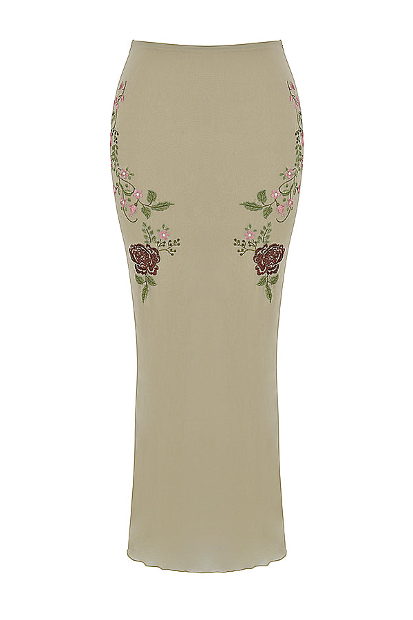 Top carciofo con fiocco floreale sul davanti e maxi gonna