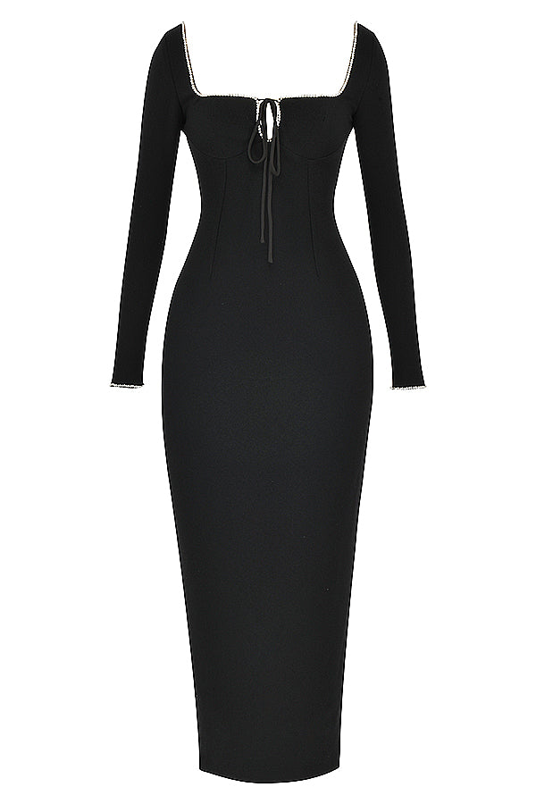 Maxi vestito nero decorato con cristalli