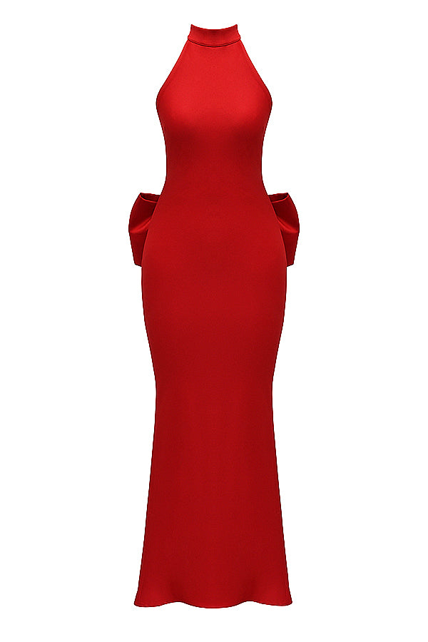 Abito con scollo all'americana con fiocco rosso