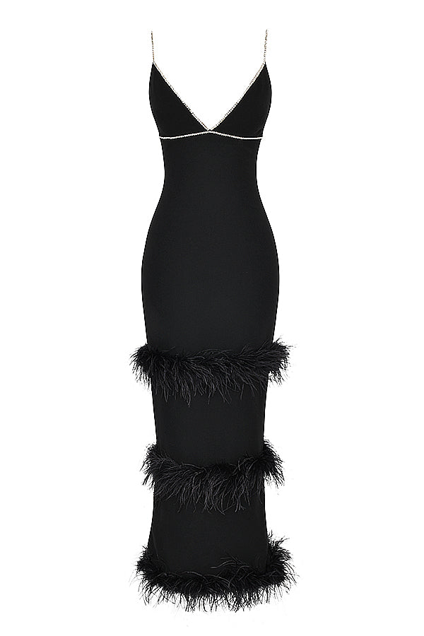 Maxi vestito nero cristallizzato