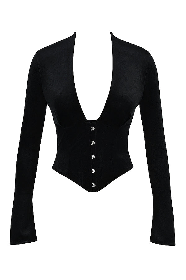 Corsetto di velluto nero con pantaloni cropped