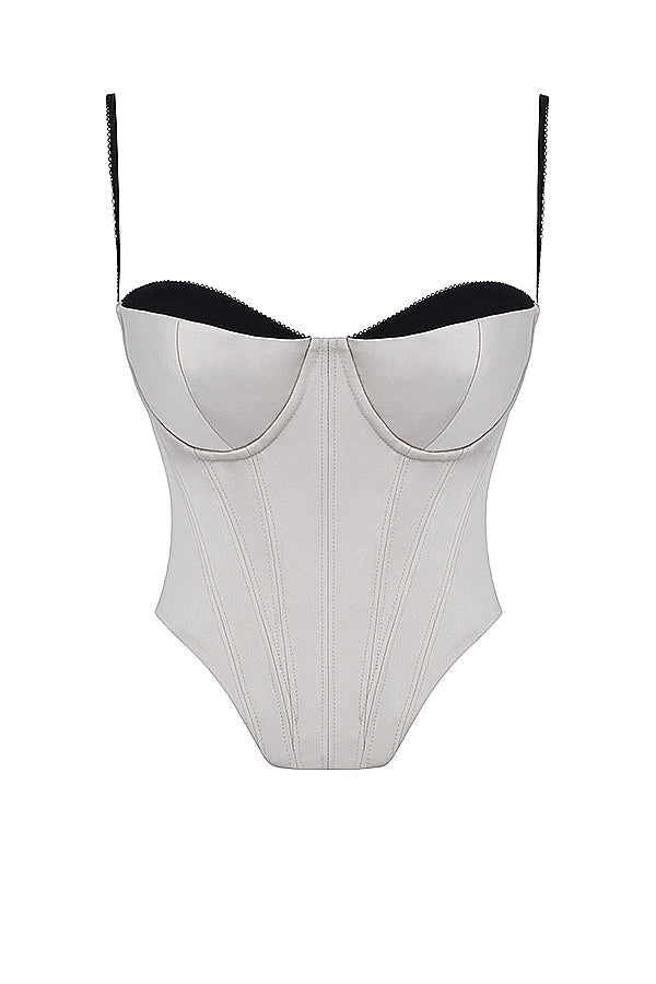 Corsetto con ferretto in raso beige