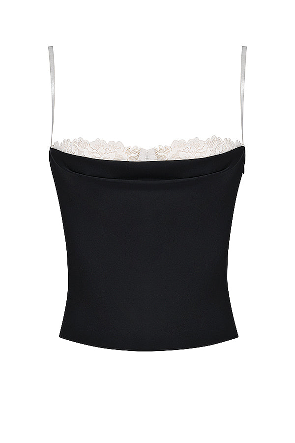 Top con ferretto nero e bianco sporco con minigonna