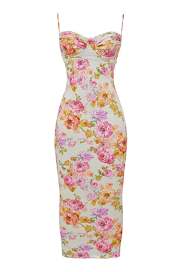 Maxi vestito avorio con fiori