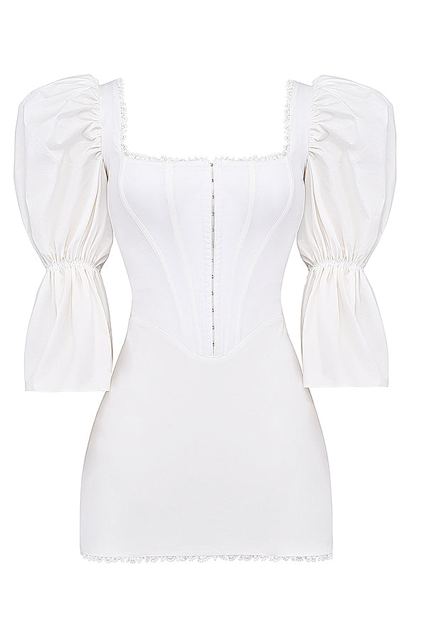 Abito corsetto bianco con maniche a sbuffo