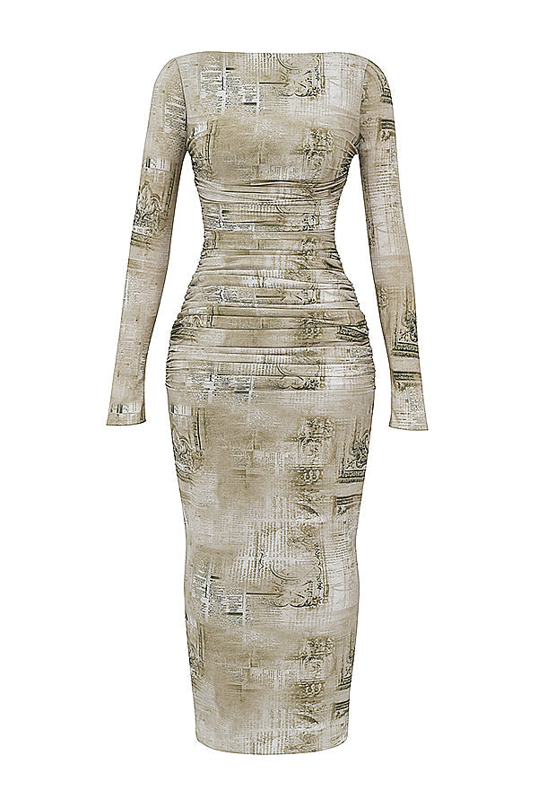 Maxi vestito con stampa salvia