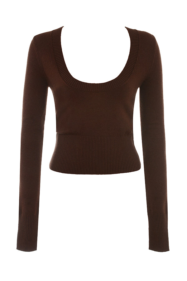 Top a girocollo e pantaloni in misto cashmere cioccolato