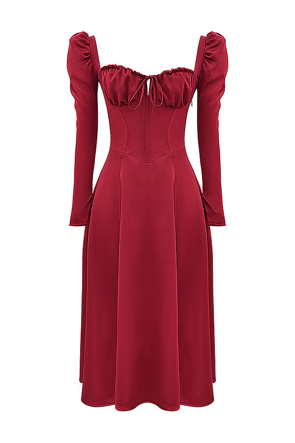 Abito longuette con corsetto rubino