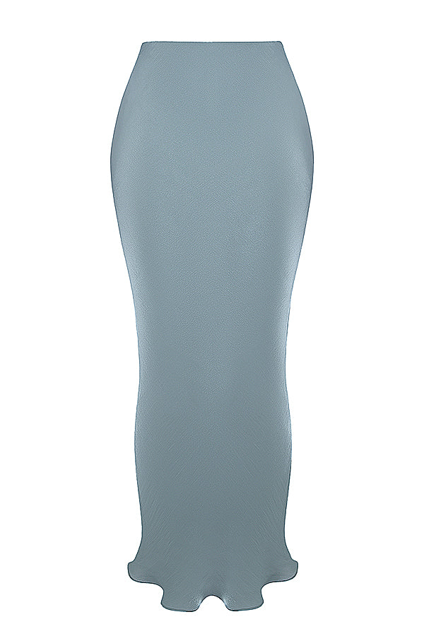 Corsetto in raso decorato blu freddo con gonna