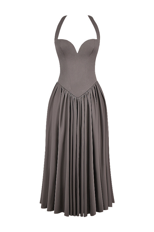 Abito midi con scollo all'americana