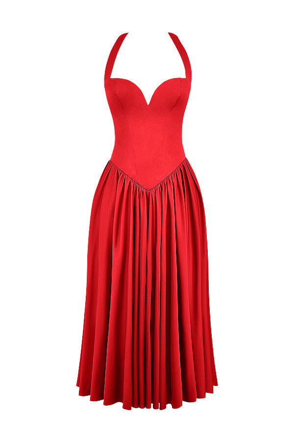 Abito midi con scollo all'americana