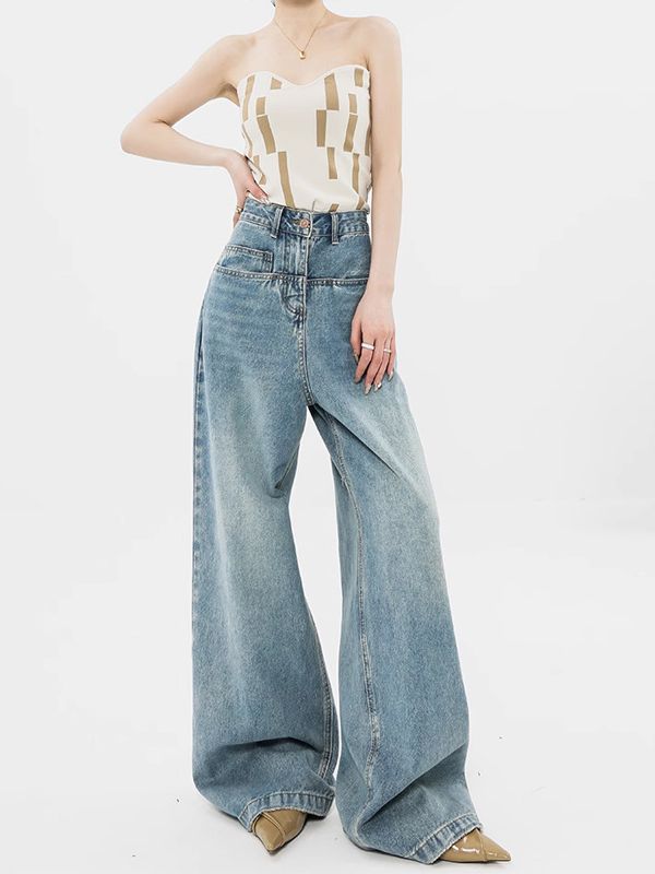 Jeans a vita alta con gamba ampia
