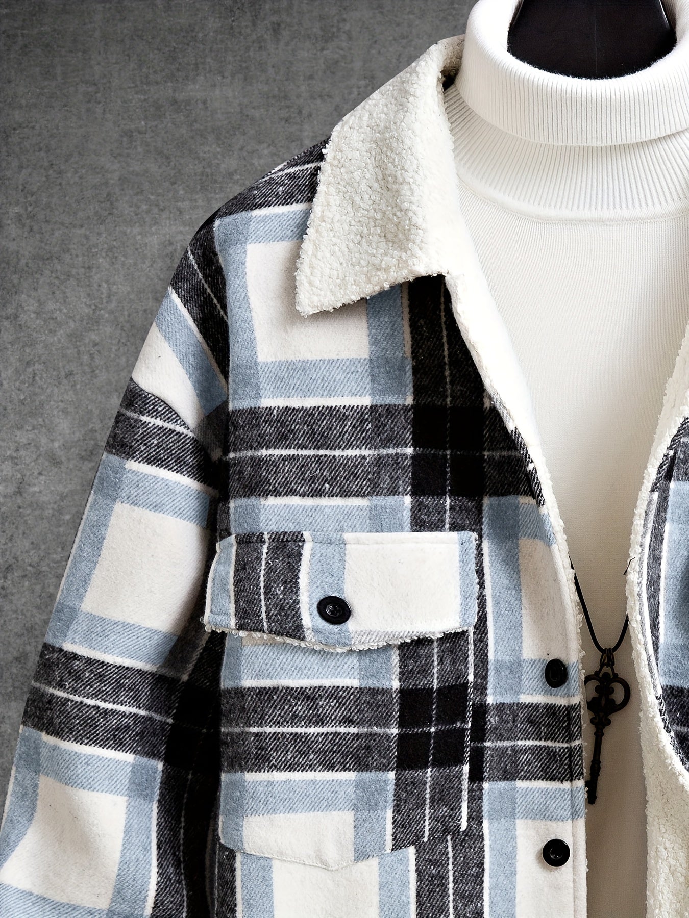 Felpa con cappuccio con fodera in pile a quadri