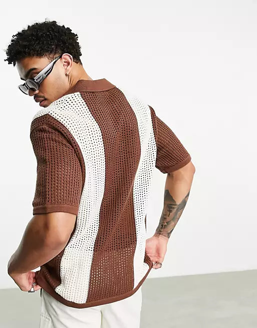 Polo Bershka all'uncinetto a righe larghe