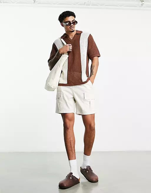 Polo Bershka all'uncinetto a righe larghe