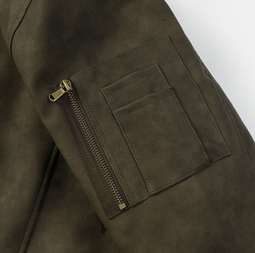 Bomber da uomo in ecopelle velluto varsity verde