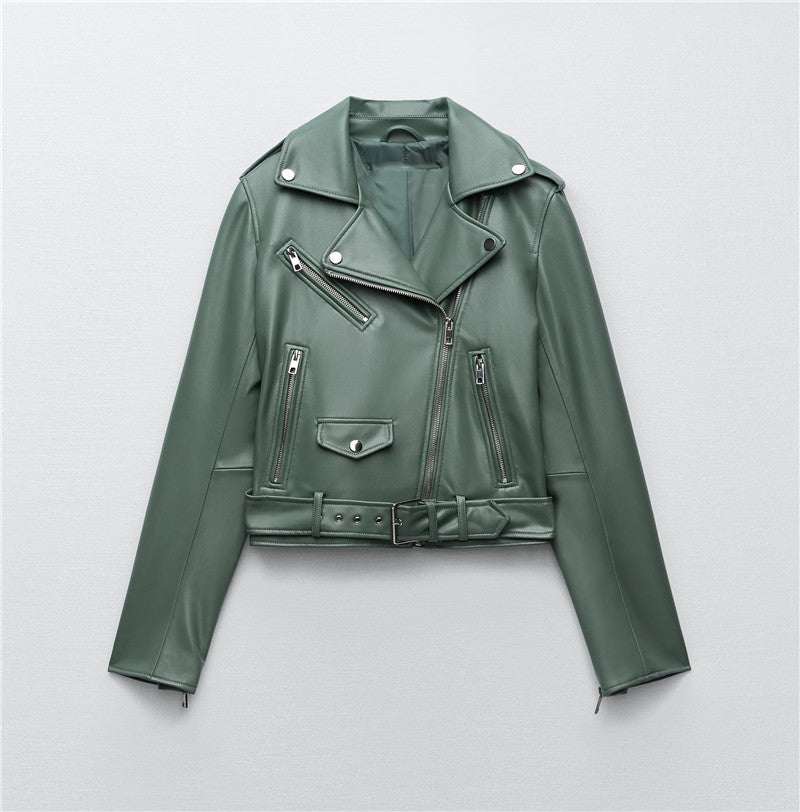 Elegante giacca in pelle con cintura
