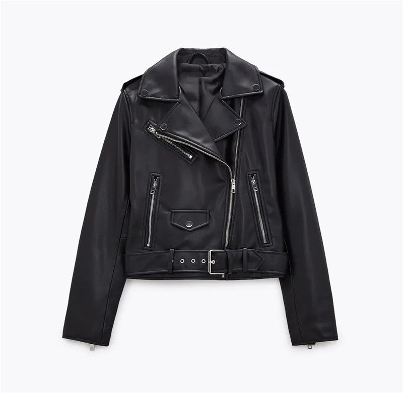 Elegante giacca in pelle con cintura