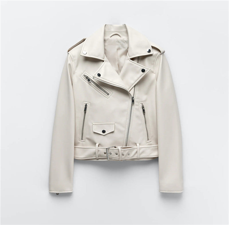 Elegante giacca in pelle con cintura