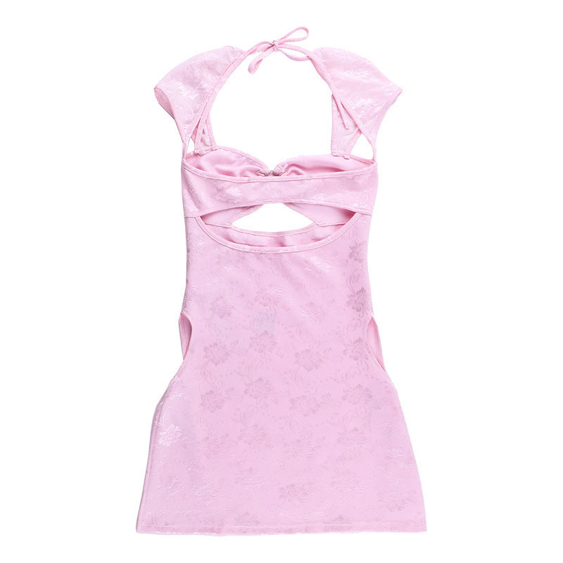 Mini abito rosa spaccato cavo