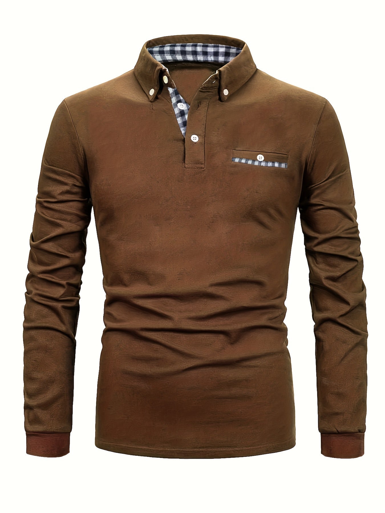 Camicia patchwork a quadri con revers e maniche lunghe realizzata in cotone casual leggermente elasticizzato