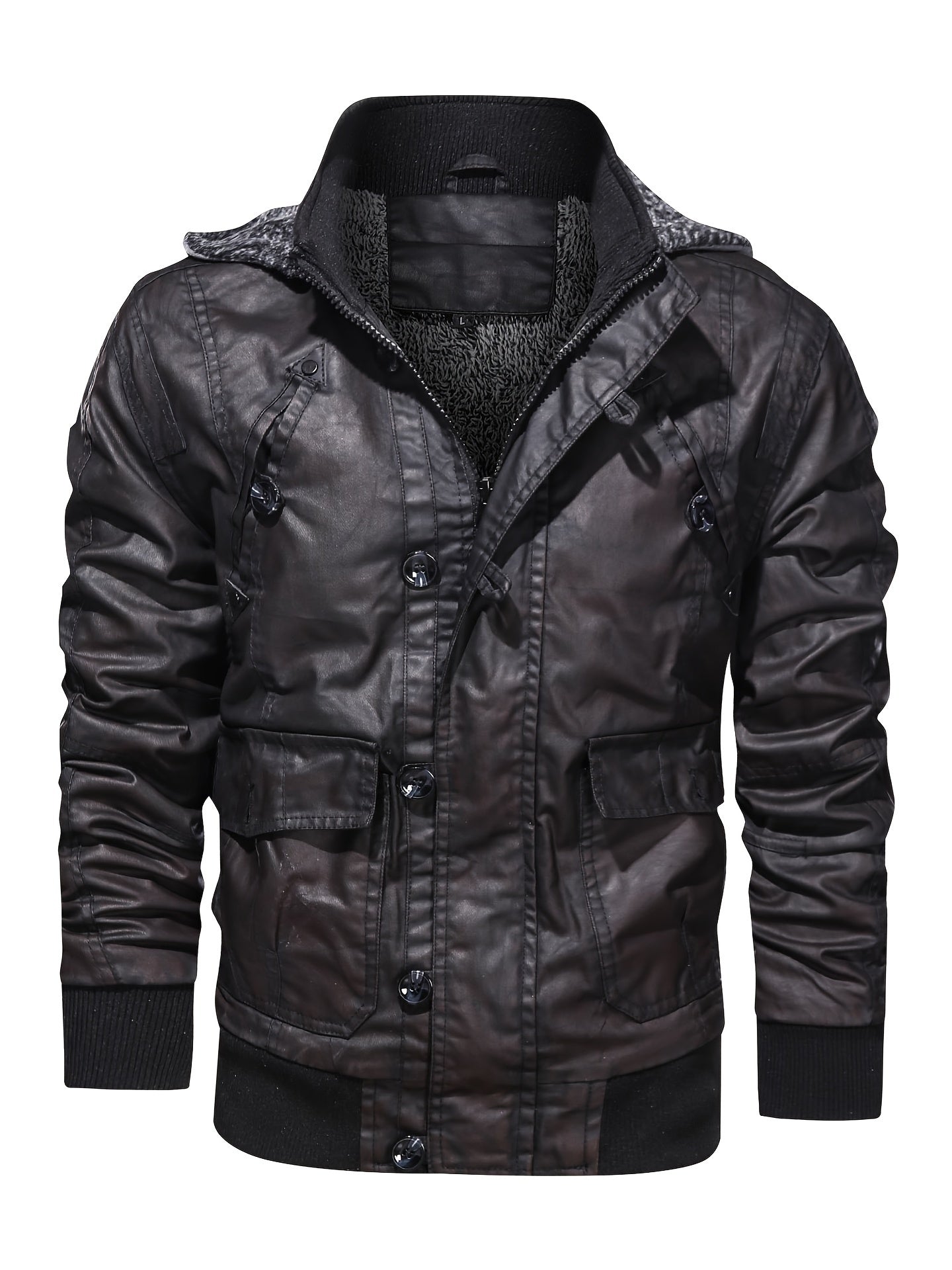 Giacca in pile antivento nera con cappuccio