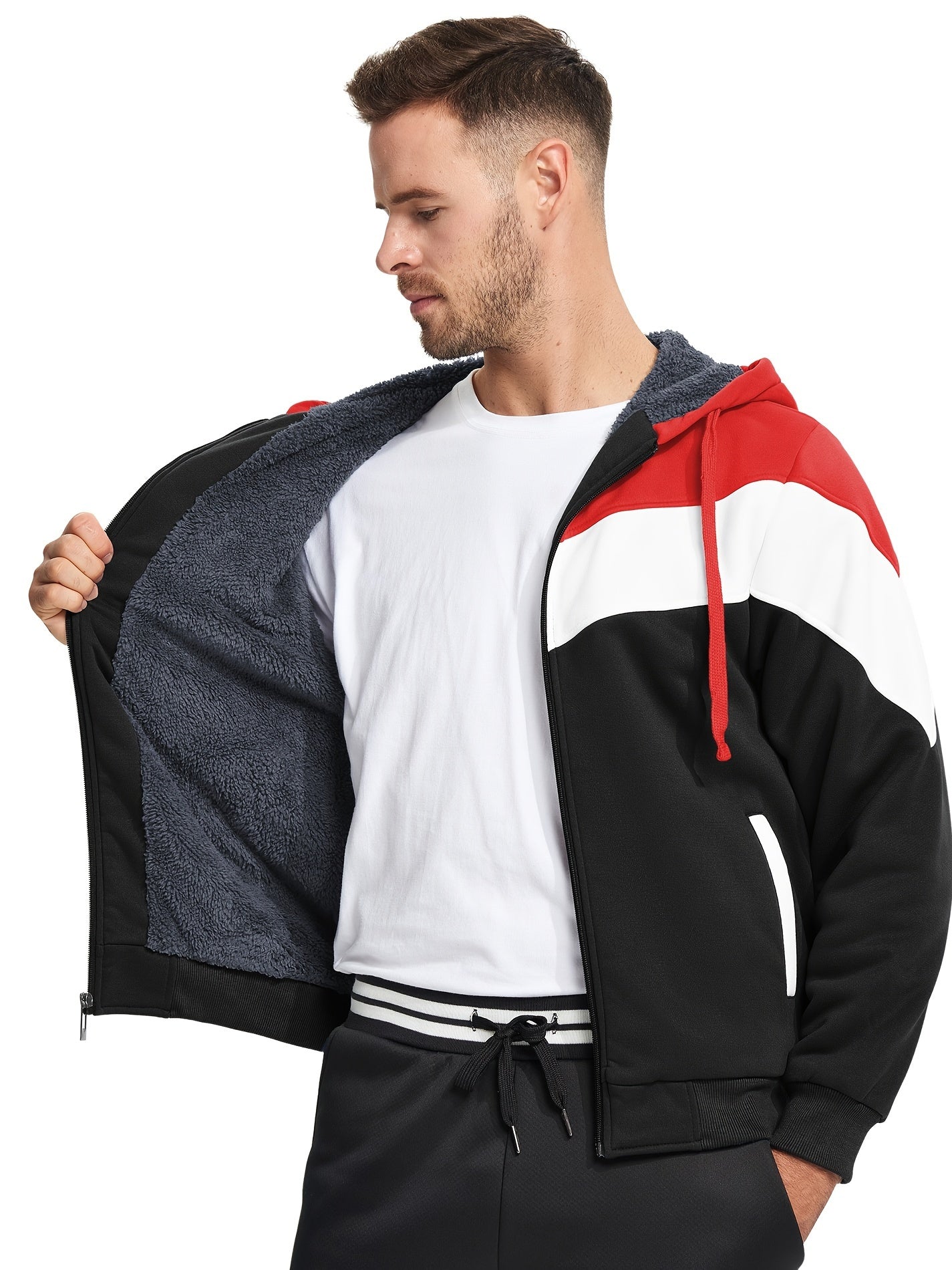 Felpa con cappuccio versatile in pelliccia da uomo