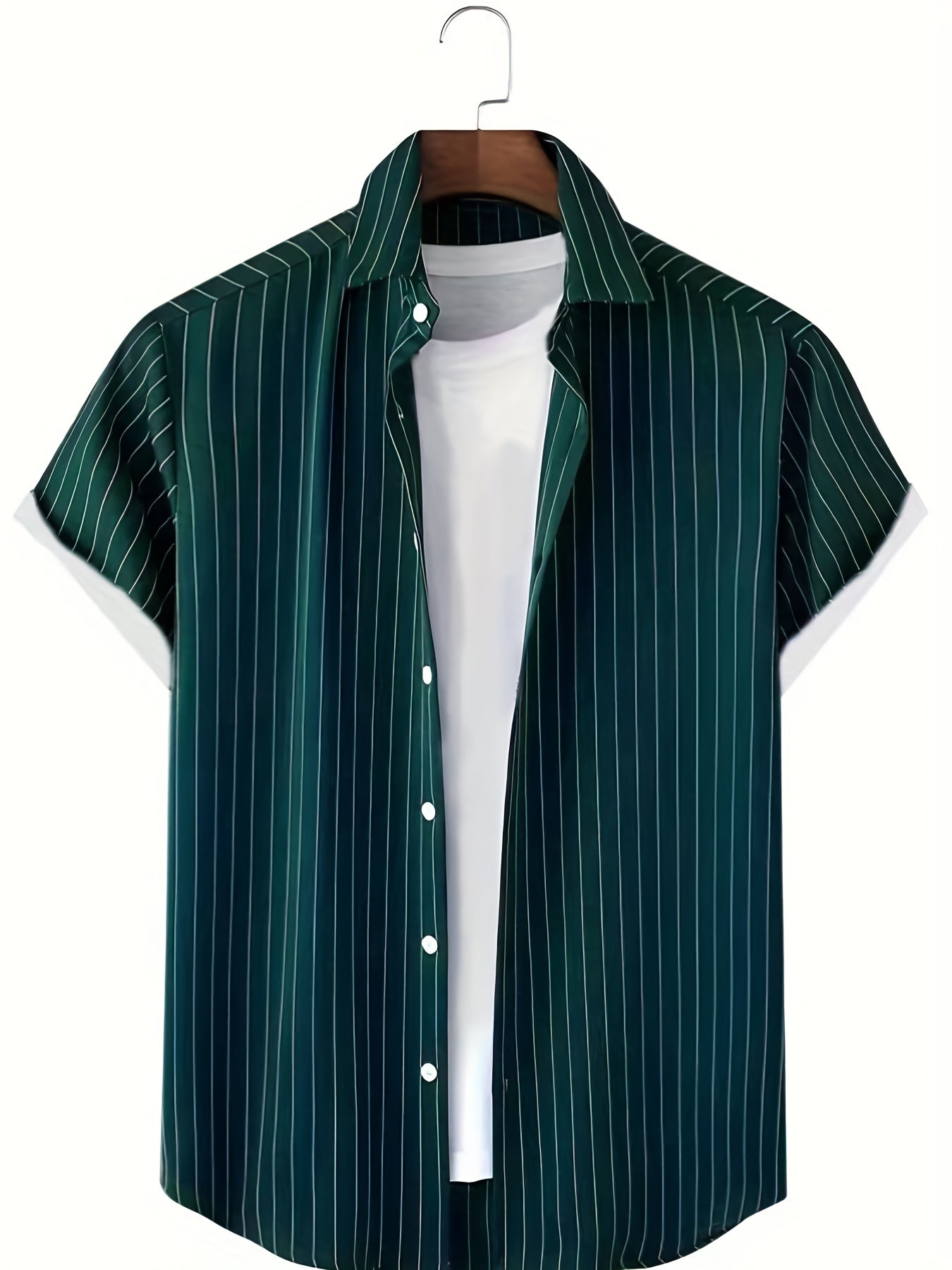 Camicia casual a righe non elasticizzata con maniche corte e bottoni da uomo