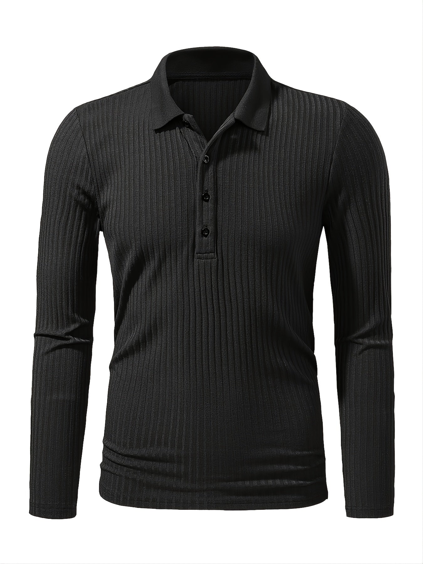 Camicia Henley nera a righe con maniche lunghe