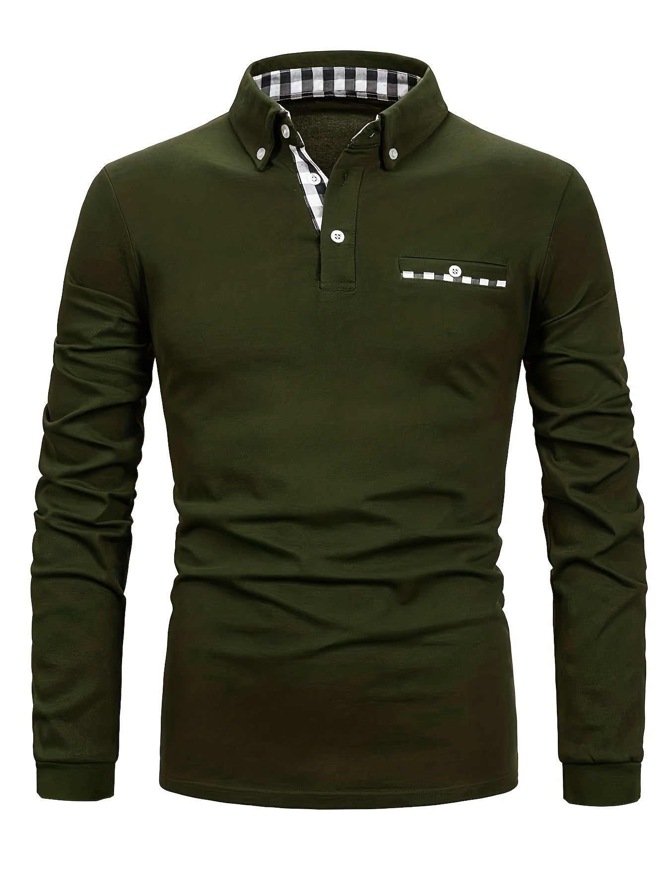 Camicia patchwork a quadri con revers e maniche lunghe realizzata in cotone casual leggermente elasticizzato