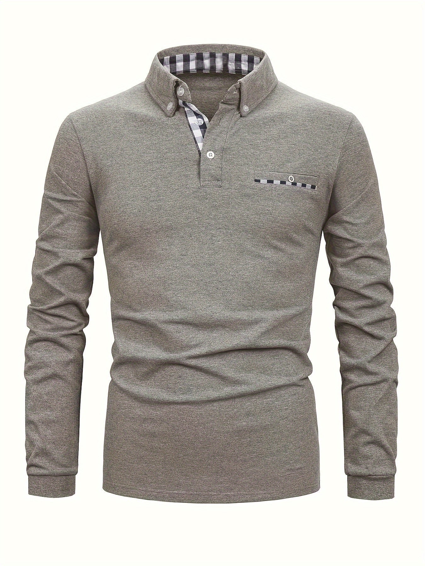 Camicia patchwork a quadri con revers e maniche lunghe realizzata in cotone casual leggermente elasticizzato