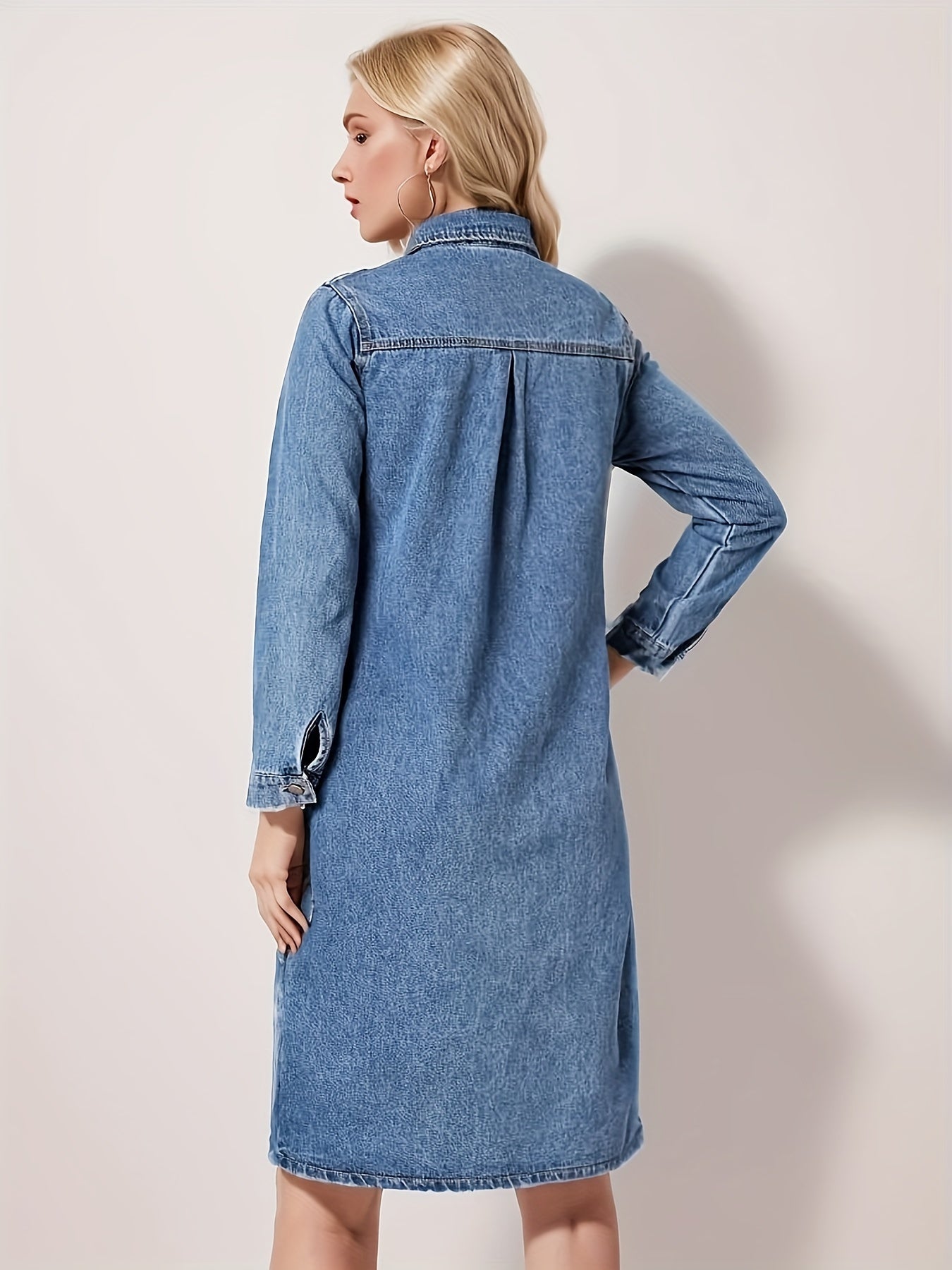 Abito lungo in denim con revers