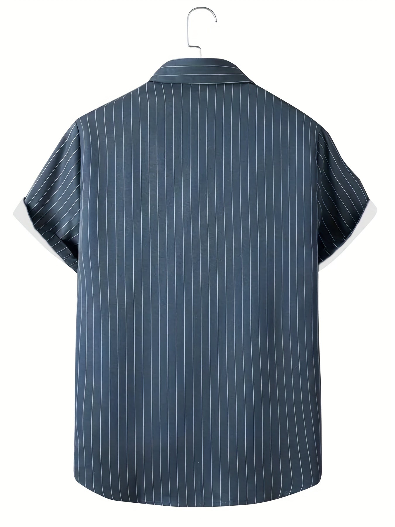 Camicia casual a righe non elasticizzata con maniche corte e bottoni da uomo