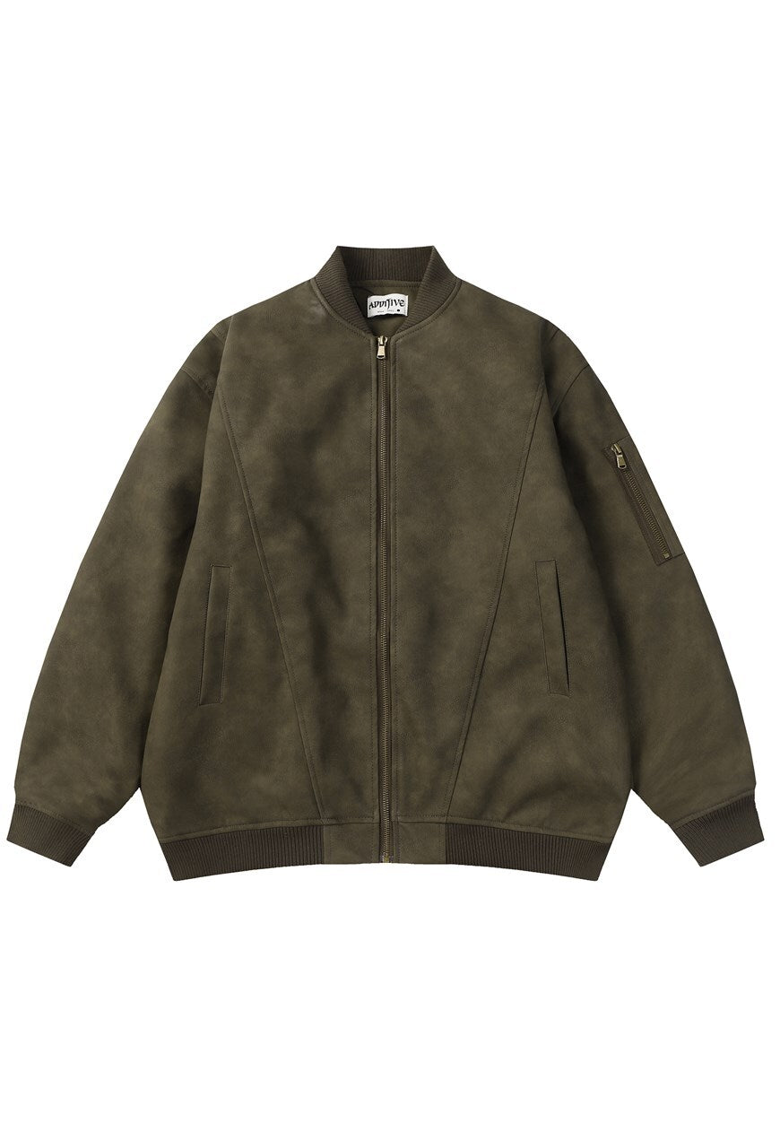 Bomber da uomo in ecopelle velluto varsity verde