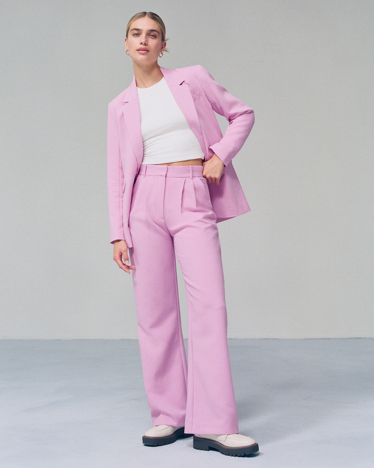 Pantaloni casual a gamba larga a vita alta da donna