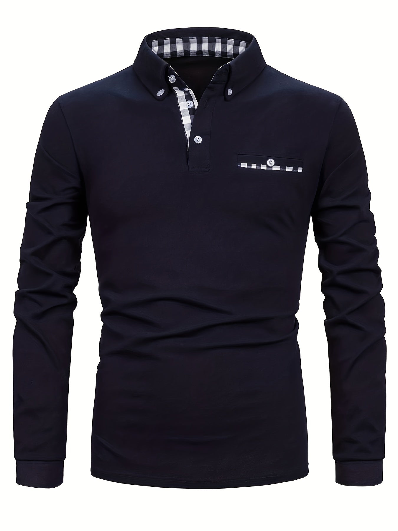 Camicia patchwork a quadri con revers e maniche lunghe realizzata in cotone casual leggermente elasticizzato